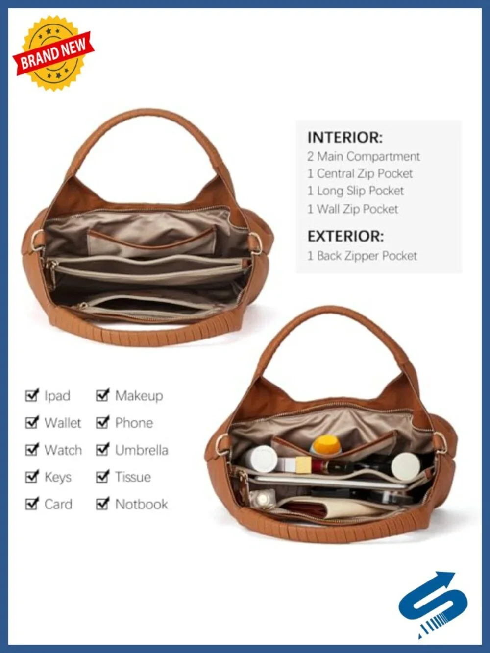 Genuine Leather Satchel Handbag Women Roomy Multi Pockets Adjustable Crossbody